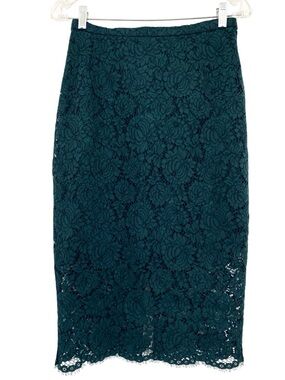 H&M Lace Pencil Skirt Dark Forest Green Size 8